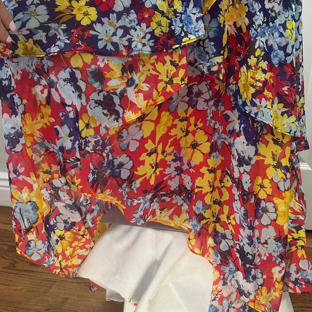 Lulus Ruby Red One Shoulder Boho Wedding Guest Floral Vacation Maxi Dress Size M - Picture 8 of 17